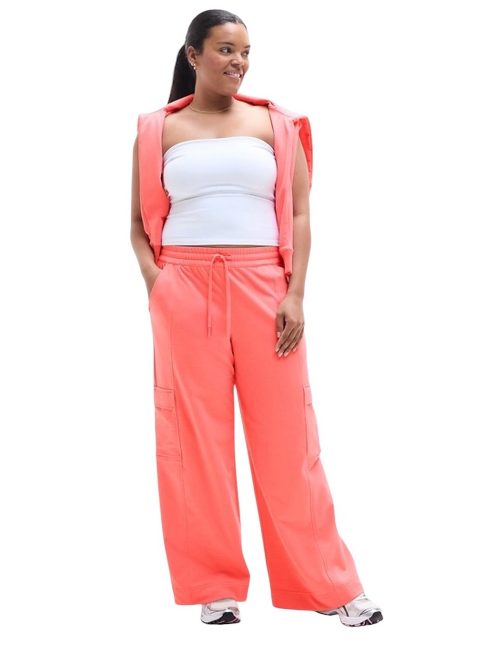 NWT- Athleta Retroterry High Rise Wide Leg Cargo Pants Orange Size-XL